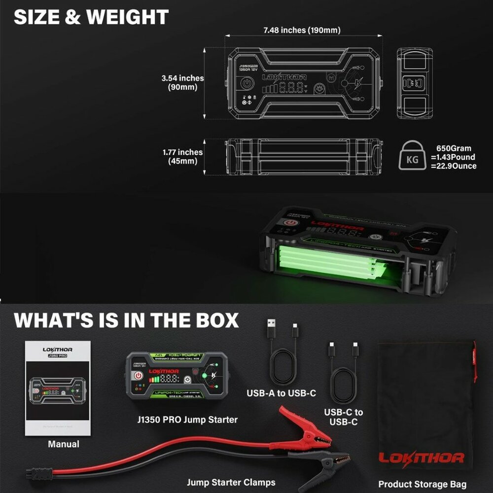 Lokithor J1350 PRO LiFePO4 12V 1350A Jumpstarter (8)