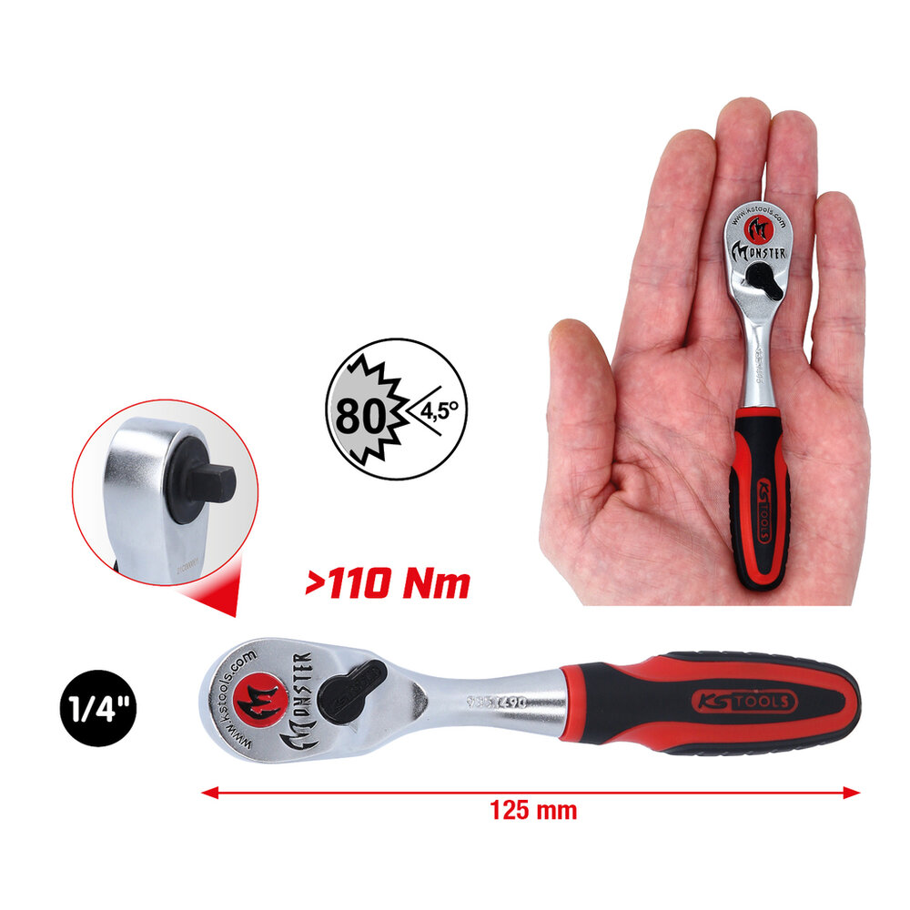 KS Tools Monster 1/4&quot; + 1/2&quot; Omschakelbare Ratel Set 935.0002 (4)