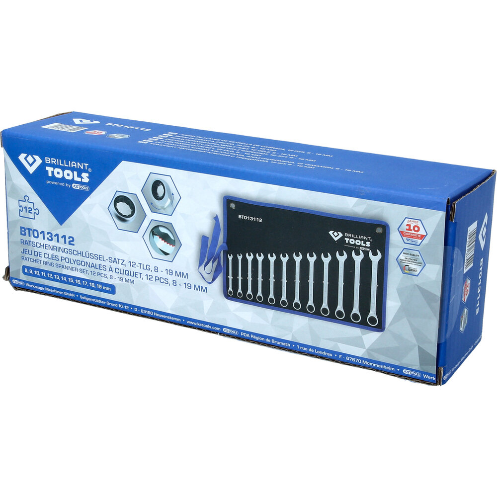 Brilliant Tools Ringratel-Steeksleutelset 8-19mm 12-delig BT013112 (10)