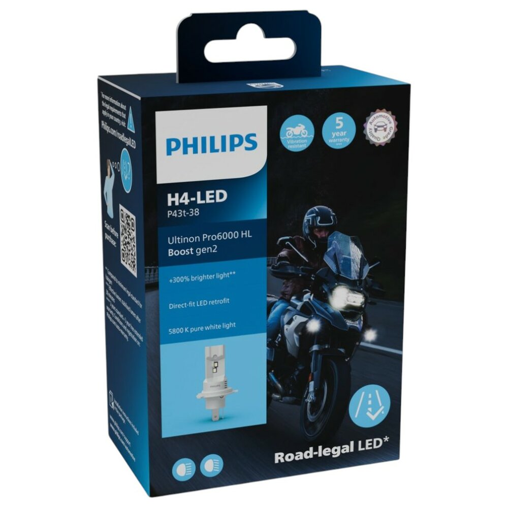 Philips H4 LED Ultinon Pro6000 Boost Gen2 Motorfiets Koplamp 11342U60B2X1