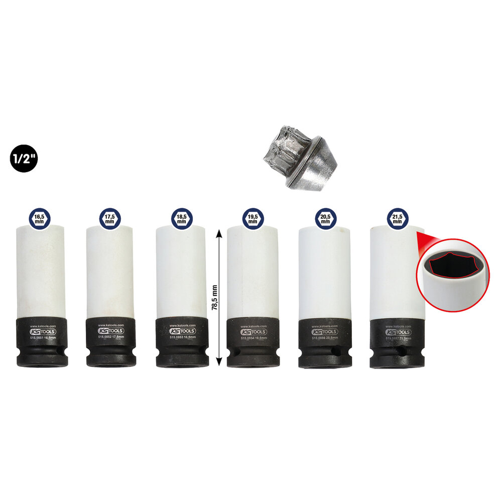 KS Tools Speciale Ford 1/2&quot; krachtdoppenset Aluminiumvelgen 6-delig 515.0850 (2)