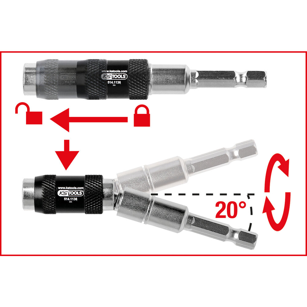KS Tools 1/4&quot; Magnetische Snelwissel-Bithouder Zwenkbaar 514.1136 (7)