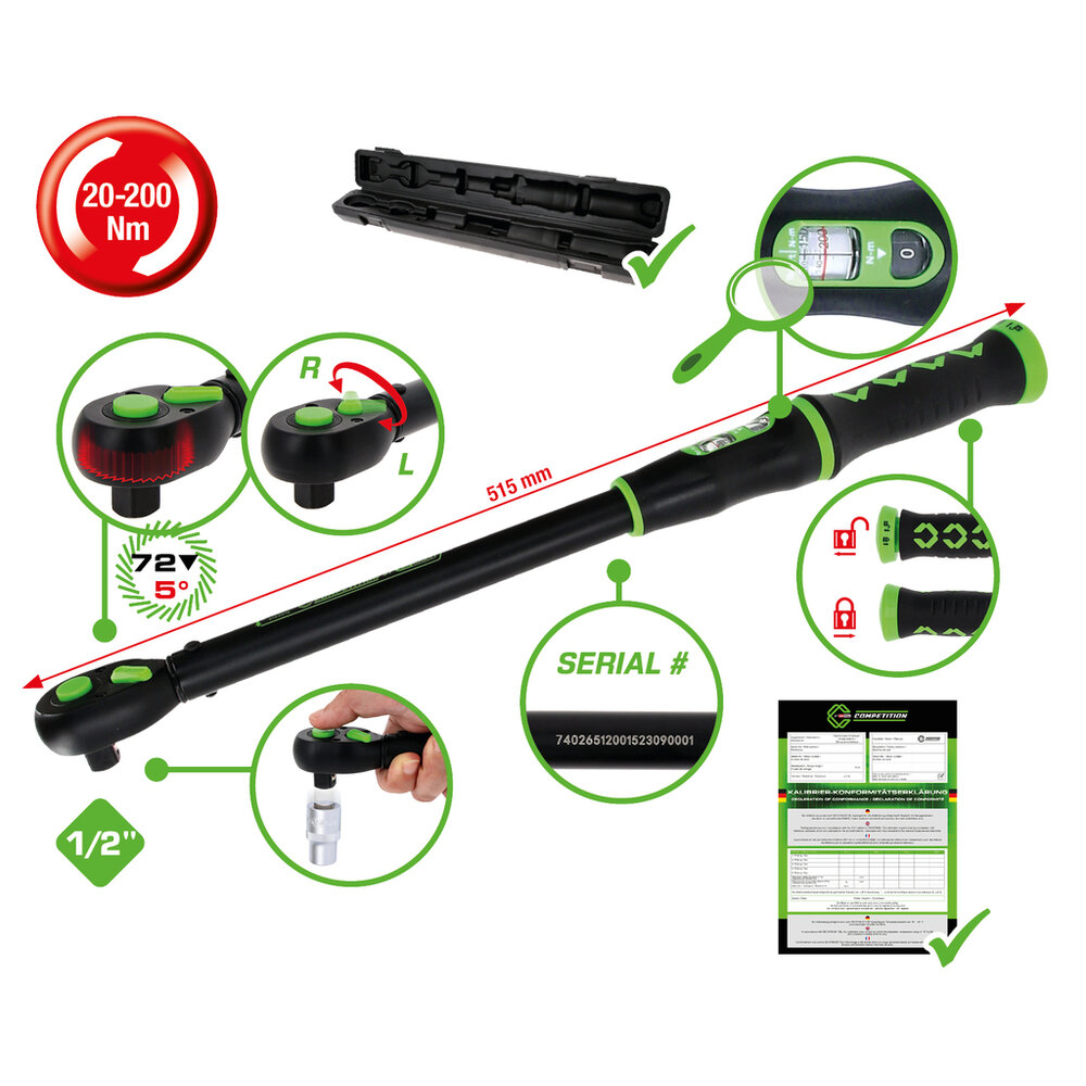 Competition 1/2&quot; Momentsleutel 20-200Nm 512.0015
