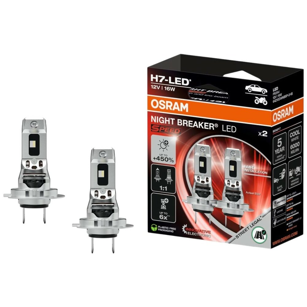 Osram H7 Night Breaker LED Speed 450 - Auto &amp; Motorfiets LED Verlichting 64210DWNBSP-2HB (1)