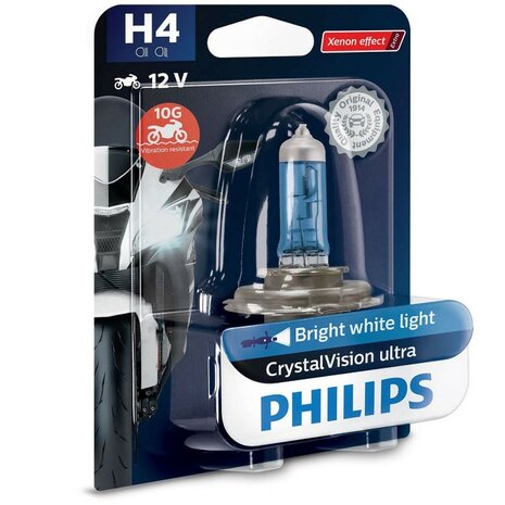 Philips H4 CrystalVision Ultra Moto 60-55W 12V Motorkoplamp 12342CVUBW