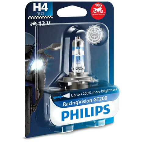 Philips H4 RacingVision GT200 Moto 60-55W 12V Motorkoplamp 12342RGTBW