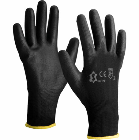 Zwarte Polyester Handschoenen PU Coating Maat 8 (L)